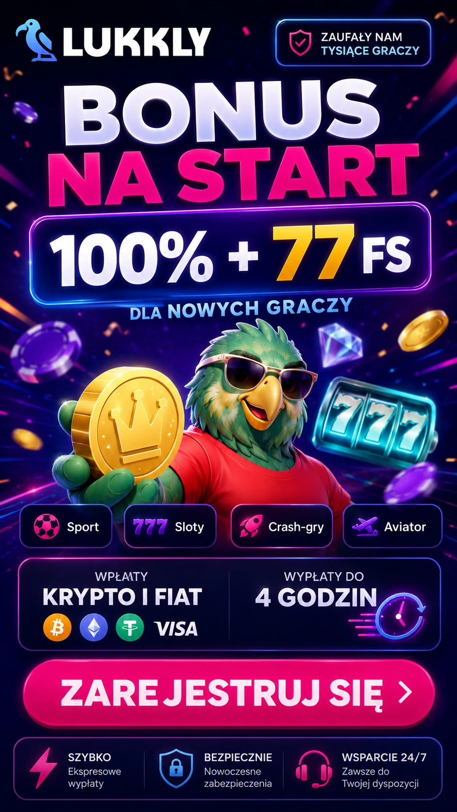 Lukkly — bonus na start 100% + 77 FS