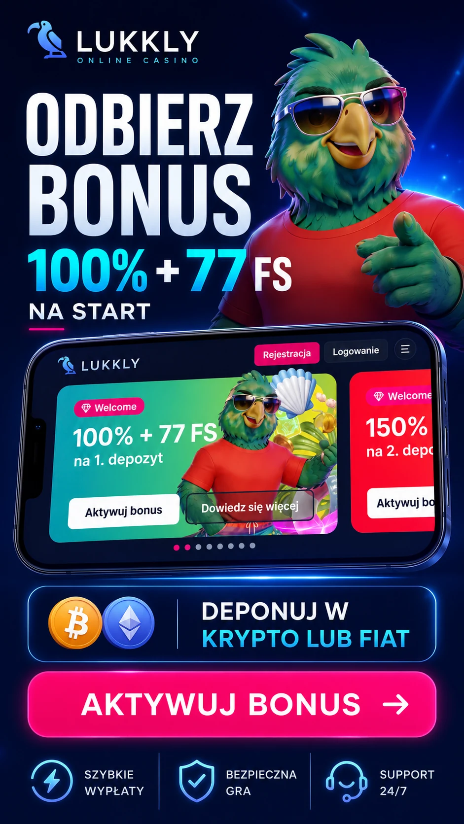 Lukkly — odbierz bonus 100% + 77 FS