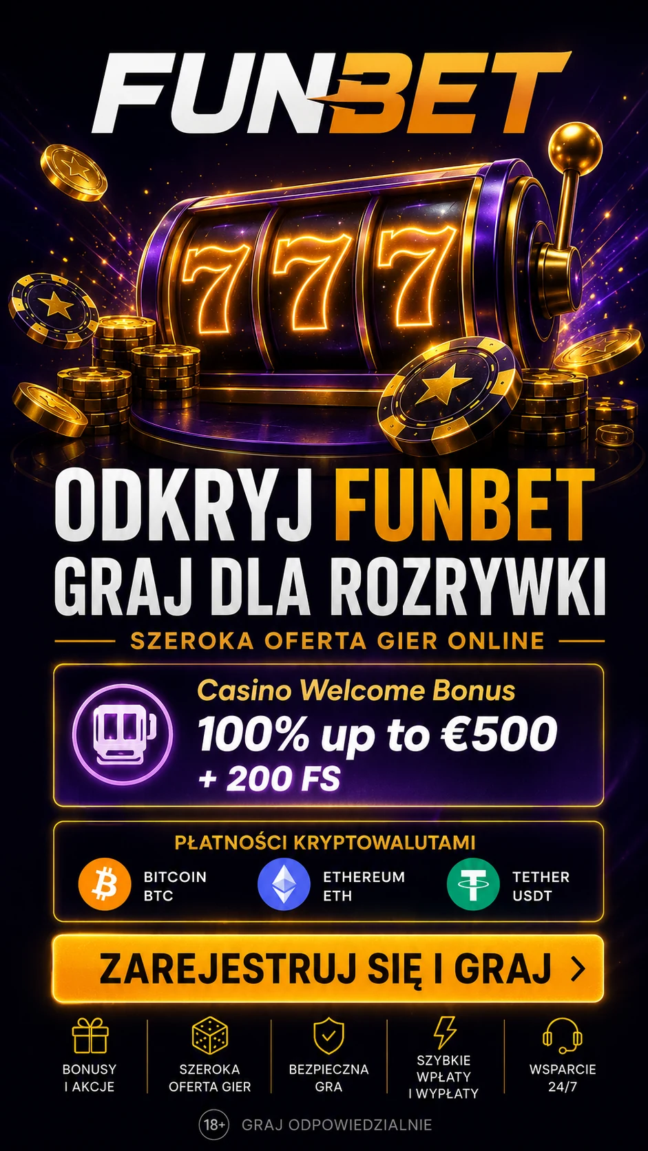Neonowy automat 777 w stylistyce Funbet
