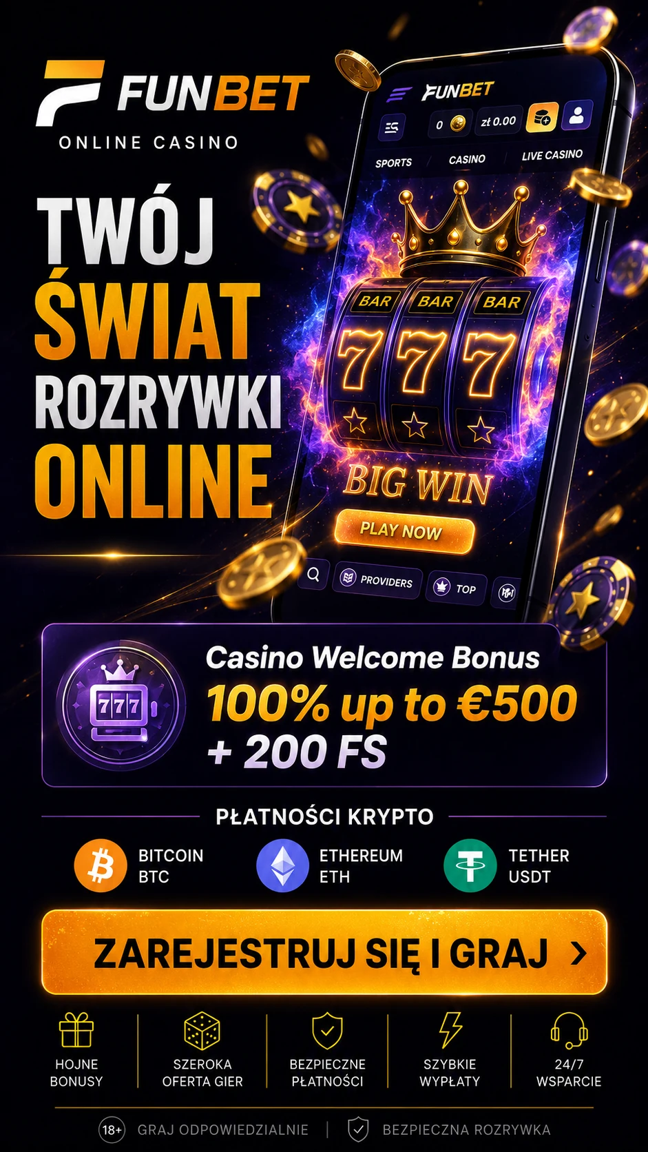 Funbet prezentowany na smartfonie