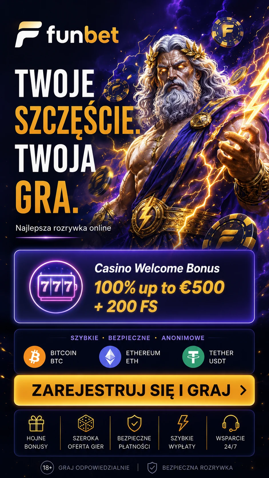Kasynowy motyw Funbet z postacią Zeusa